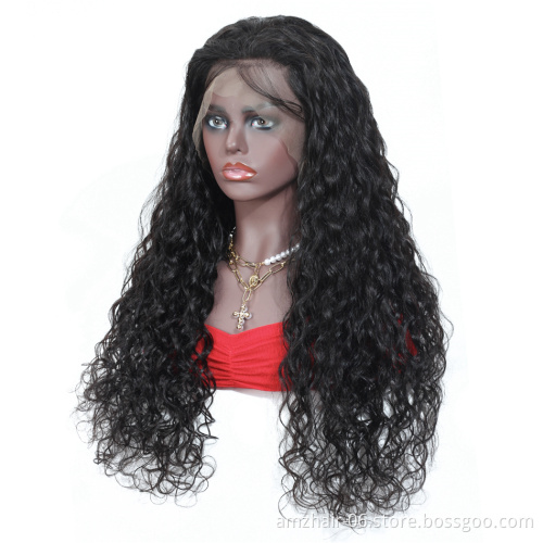 Factory Vendor Selling Raw Indian Human Hair Wig 13X4 Water Wave Lace Front Human Hair Wig Pre Plucked Baby Hair for black women